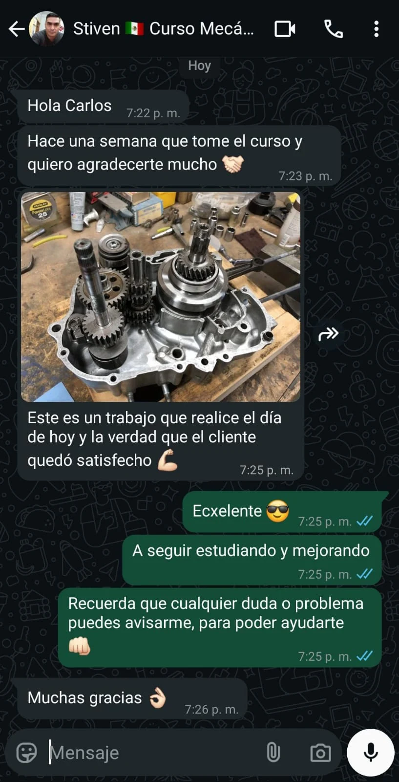 Captura auténtica de conversación de WhatsApp con Stiven